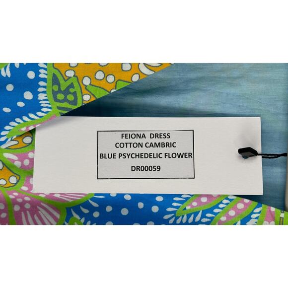 Rhode Cambric Fiona Faux Wrap Midi Dress Blue Psychedelic Flower Size Small New - Picture 7 of 9